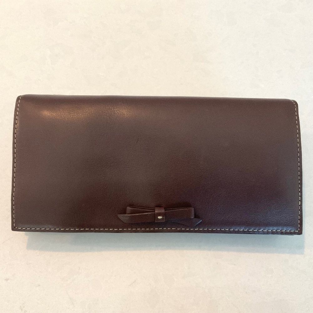 J. Crew Brown Leather Bow Continental Wallet